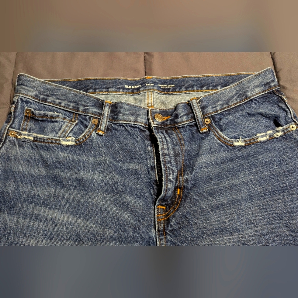 OLD NAVY Original Loose Built In Flex Mens Distressed Blue Jeans Size 36x30 - Picture 4 of 7
